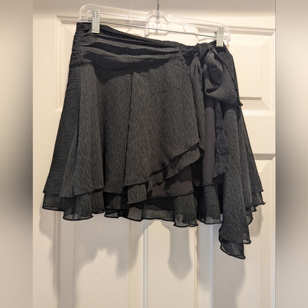 Aerie Women's Wrap Ruffle Skirt Black Mini Gray Black Leopard Sheer Size XS *NWT - Picture 5 of 15